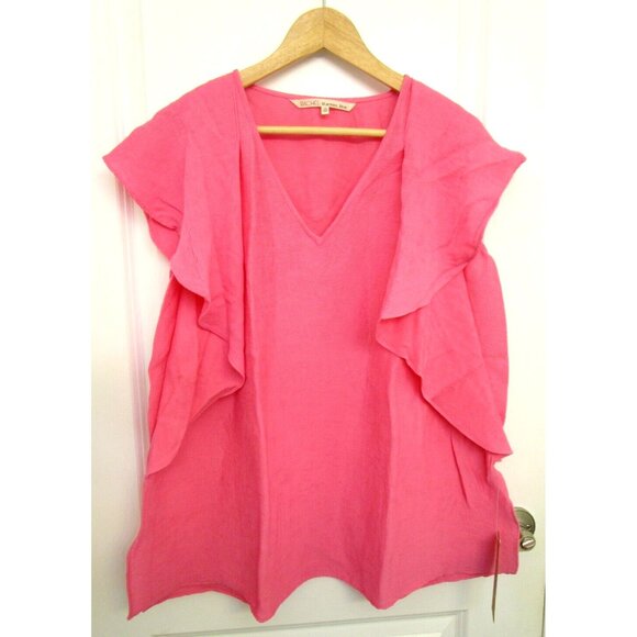 Rachel Roy Curvy Collection Plus Size Pink Ruffled Short Sleeve Top Size 1X NWT - Picture 1 of 16